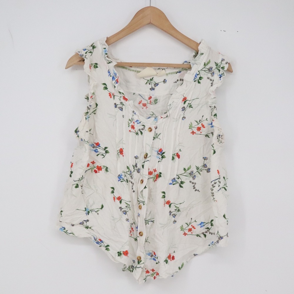 Maeve Top Womens 12 Anthropologie Floral White Ruffle Button-down Excellent
